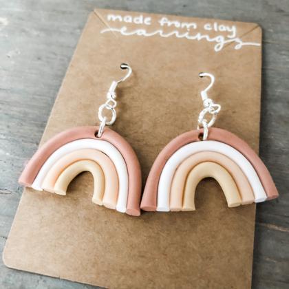 Pink Neutral Rainbows Polymer Clay Earrings