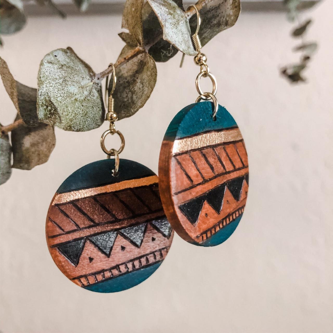 Wood-burned Aztec Earrings